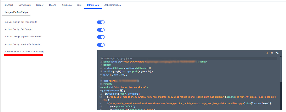 Integración script analytics
